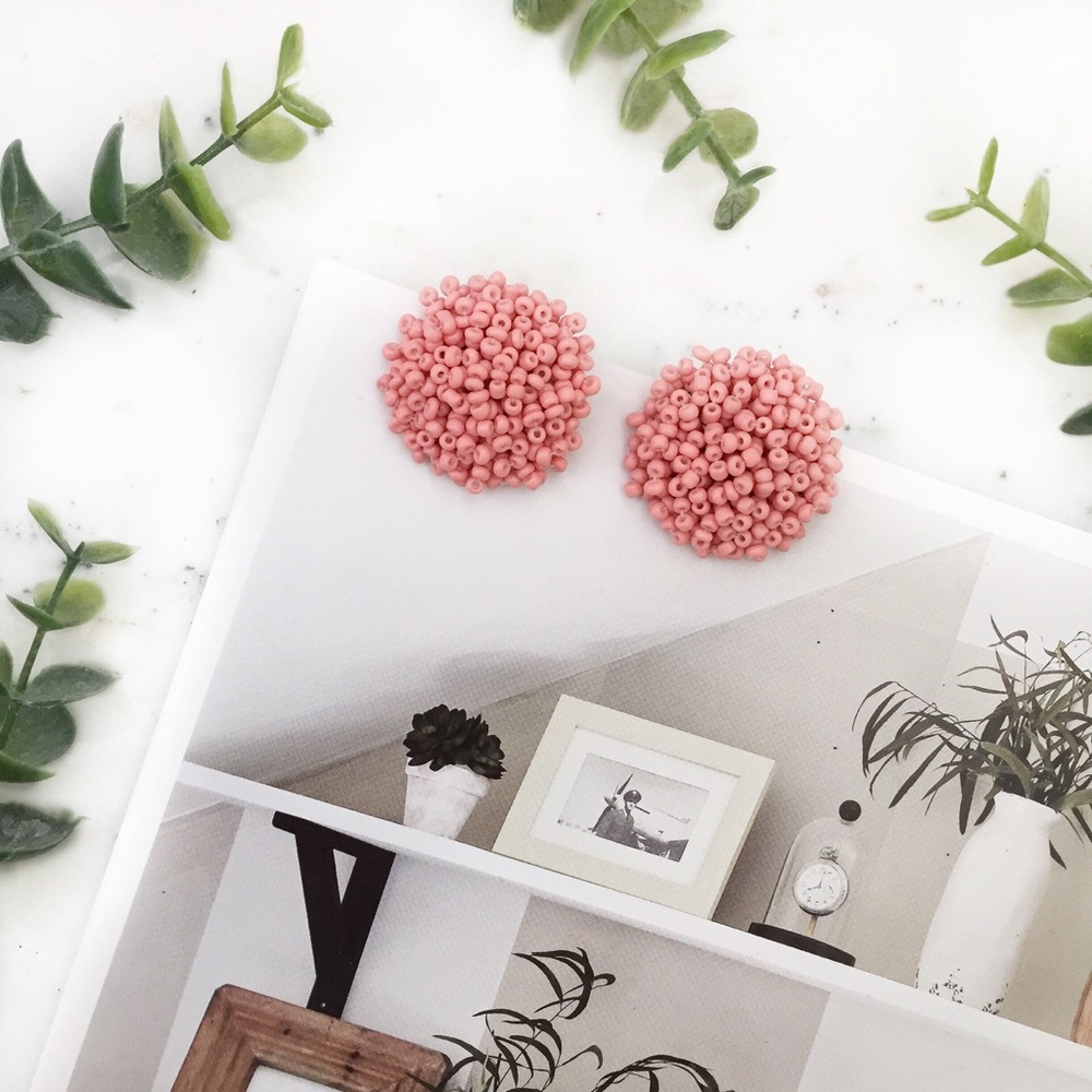 "Clémence" Earrings || Rose Pink Beaded Statement